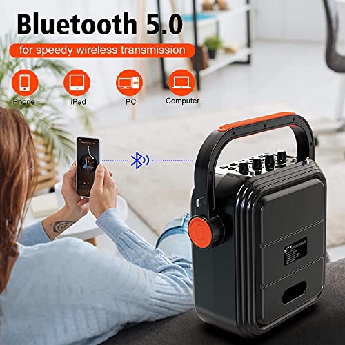 JYX Bluetooth Lautsprecher, Tragbarer PartyBox Lautsprecher mit 2 drahtlosen Mikrofon, kabelloser Party-Lautsprecher, Musikbox unterstützt TF-Karte/USB, AUX, FM, Rec für Party – Bild 6
