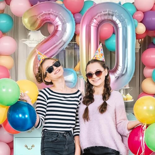 Image of Rozi Decoration 32 Inch Rainbow Theme 0 Number Foil Balloons for Birthday, Anniversary, 10 Year Bday Party Decorations Items | Number Balloon for Kids & Adults Decor Pack of 1 Pcs