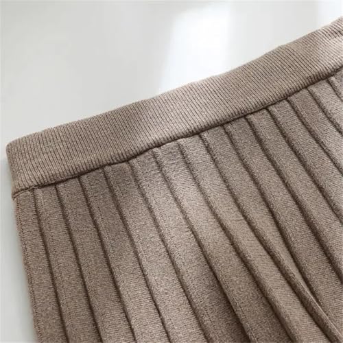 ERFMFKL Women Solid Color Knit Pleated Skirt Elastic High Waist Office Slim Fit A-Line Skirts2