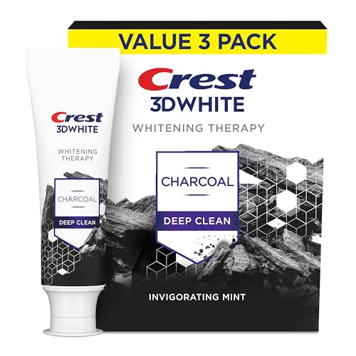 Crest 3D White Whitening Therapy Charcoal Deep Clean Invigorating Mint Teeth Whitening Toothpaste, 4.6 oz Pack of 3, Anticavity Fluoride Toothpaste, Gently Brightens Teeth, Strengthens Enamel