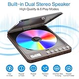 Portable CD Player with Built-in Speakers, Rechargeable CD Player with Double Headphone Jack, Anti-Skip Personal Compact CD Player for Car & Home & Travel - Image 3