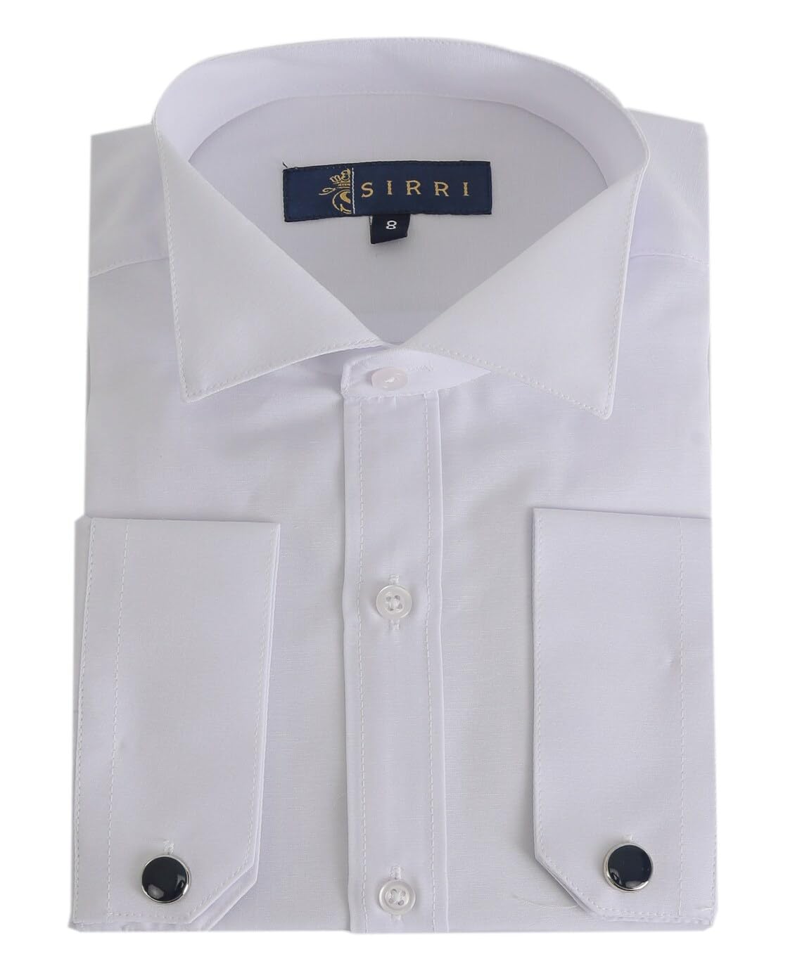 SIRRI Camisa de Esmoquin Ajustada para niños con Cuello de ala y Gemelos Desmontables - Camisa de Vestir Blanca de Mezcla de algodón para Ocasiones Formales