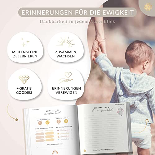 Lebenskompass Babyalbum Mein erstes Jahr PURE mit über 75 Stickern & Spruchkarte EXTRA - Ein Baby Buch zum Eintragen - Das Babytagebuch & Erinnerungsbuch für Mädchen & Jungen