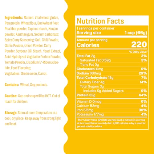 Image of Hethstia Protein Ramen Cup, Spicy Curry Flavor, 32g Plant Protein, 6 Pack | Vegan, Non-Fried Instant High-Protein Noodle Broth, Low Fat, Ready in Minutes Pre-Packaged Ramen Soup Cup