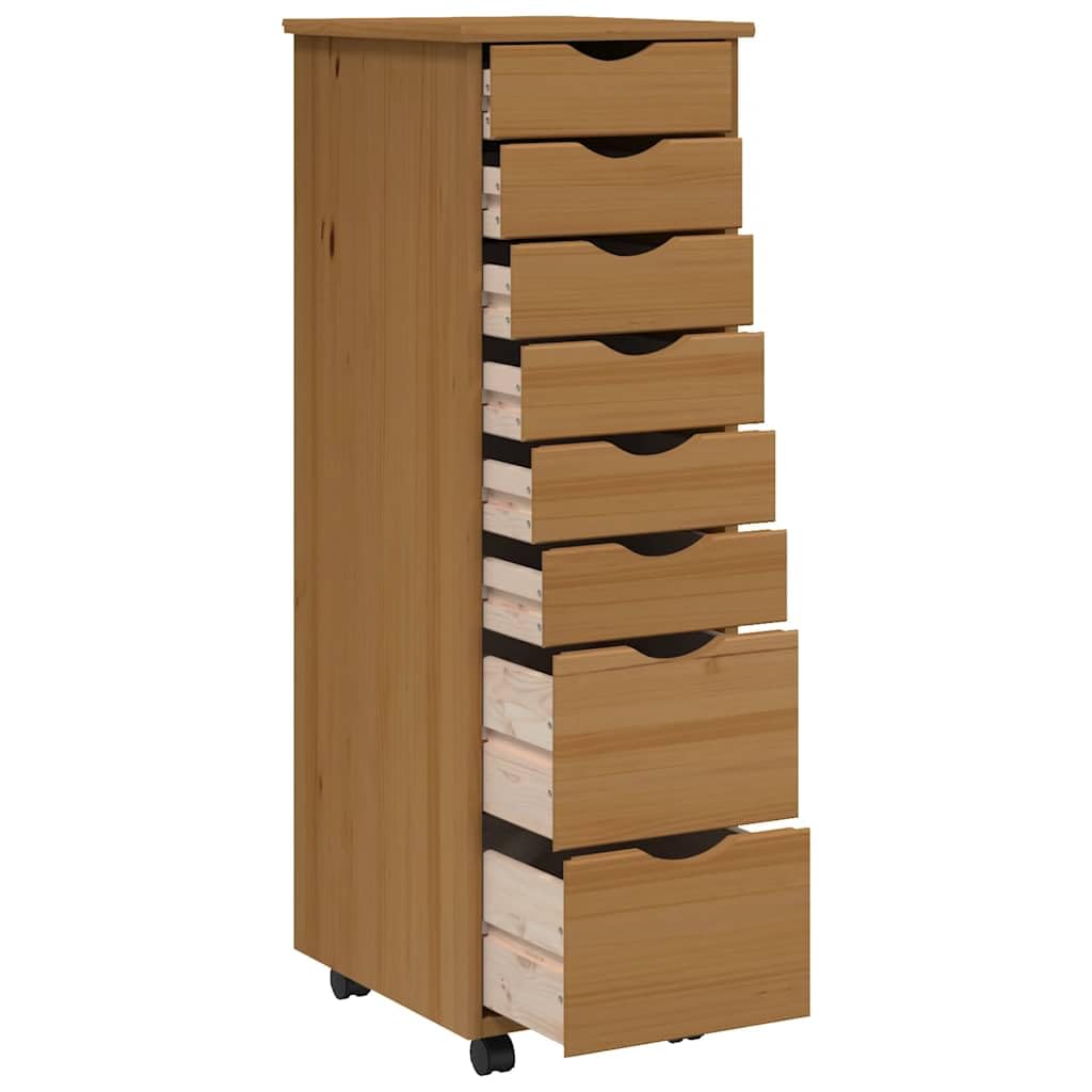 vidaXL Armoire roulante avec tiroirs MOSS bois de pin marron miel, commode, armoire à tiroirs, armoire de rangement bureau, classeur