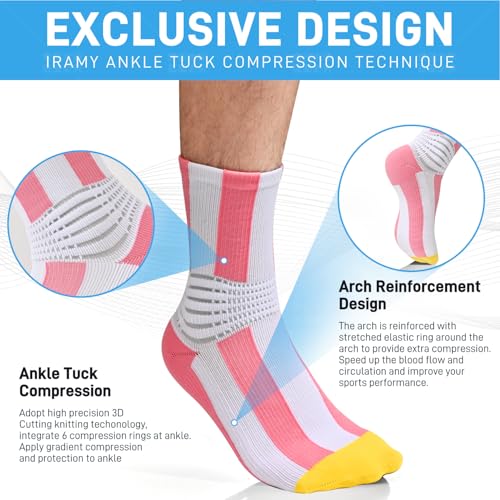 Image of IRAMY Compression Ankle Support Socks Women - Wicking, Cushioned Athletic, Plantar Fasciitis Relief 2 /3 /6 Pairs