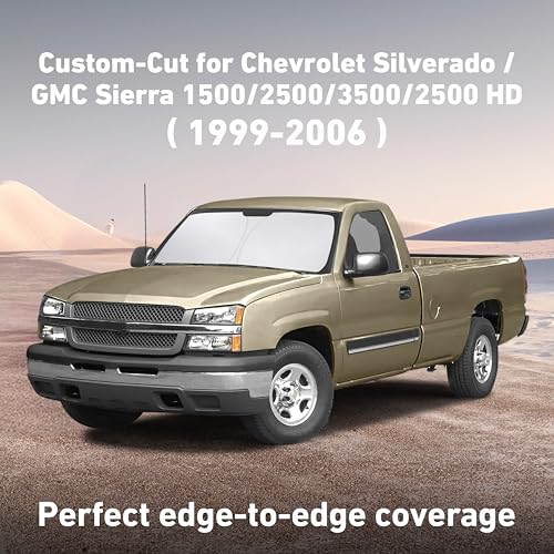 Image of EcoNour Windshield Sunshade Compatible for Chevrolet Silverado /GMC Sierra 1500 2500 3500 2500HD 1999-2004 2005 2006, Sun Visor for Front Window Sun Shade Cover, UV Heat Protector, Car Accessories