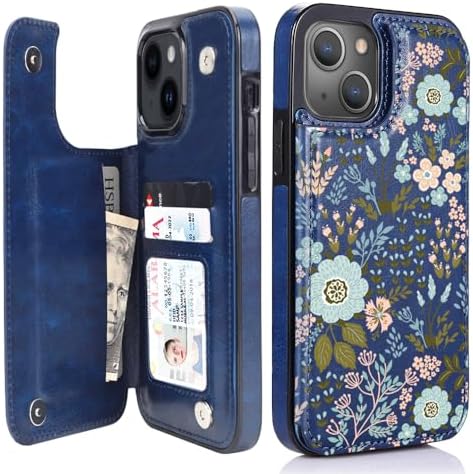UCOLOR for iPhone 15 Wallet Case with Card Holder Navy Blue