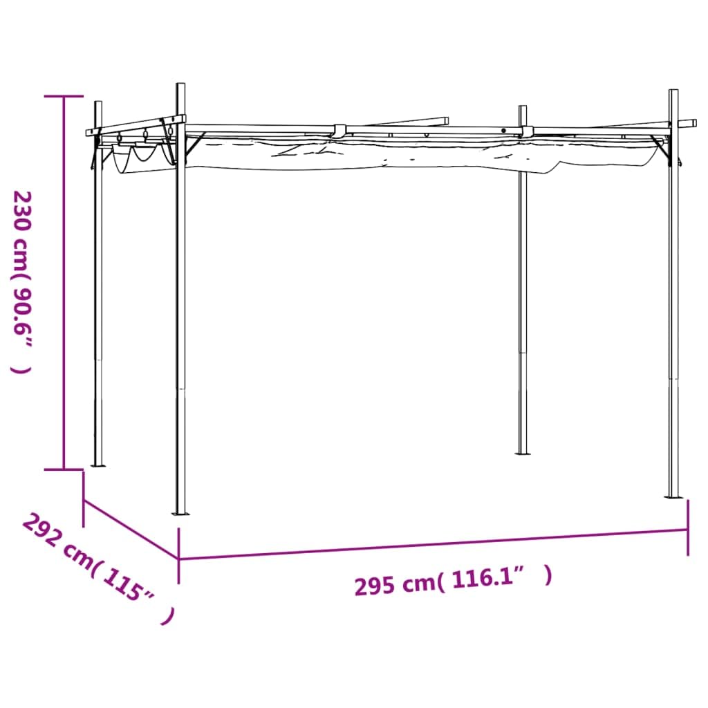 Pergola con Tetto Retrattile Antracite 295x292x230 cm,Pergolato in Legno impregnato, per la Protezione dal Sole e Arredamento Esterni