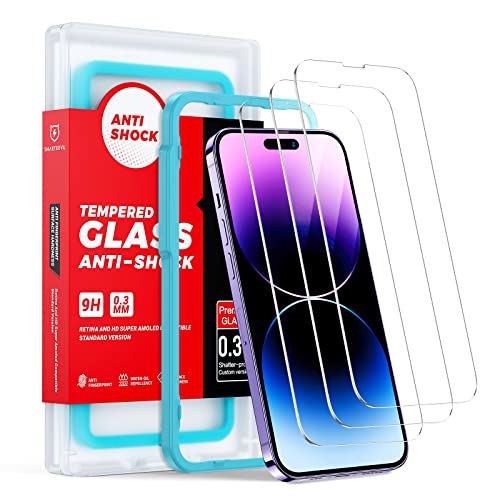 SMARTDEVIL 3 Pack Screen Protector for iPhone 14 Pro (6.1 Inch), Clear Tempered Glass Film, Easy Installation, Dust-Free & Bubble-Free, Case Friendly