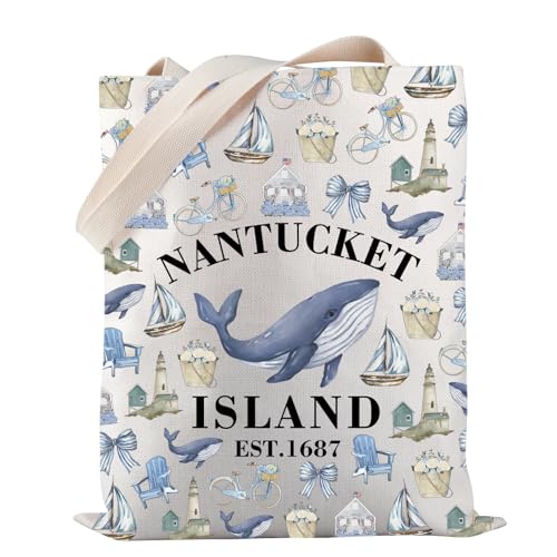 Bolso tote PWHAOO con faro de la isla Nantucket, fundado en 1687, regalo para amantes de la costa miniatura 1