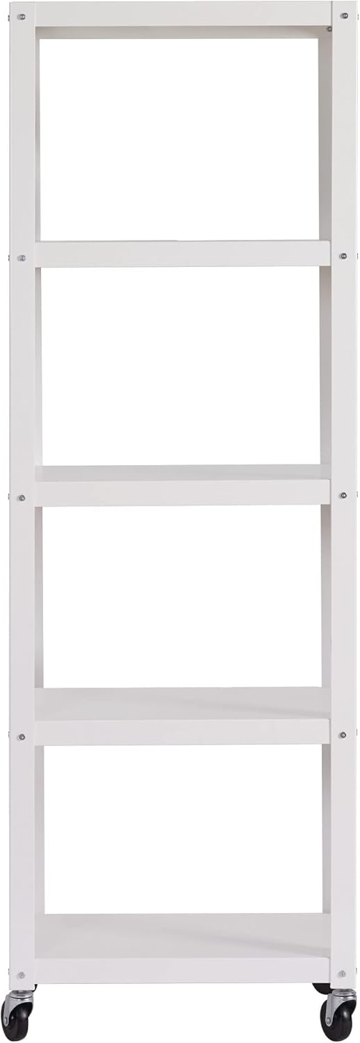 Space Solutions Cooper 5-Shelf Steel Metal Bookcase, White Finish, 72 in x 24 in x 14 in, Mobile Shelving Unit with Wheels, Durable Open Shelving for Office, Kitchen, Craft Room, Pantry Storage