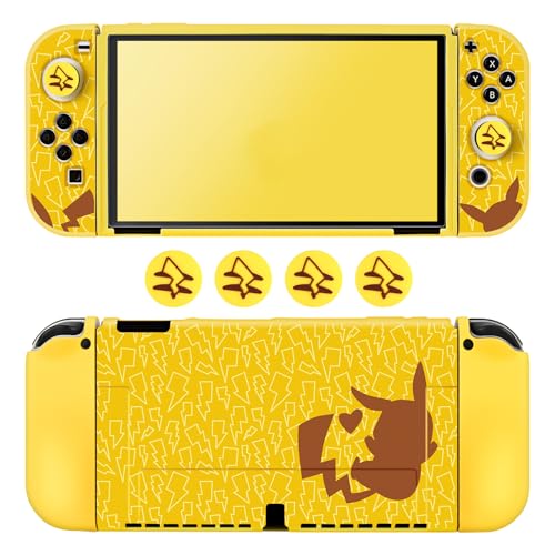 DLseego Funda Protectora para Switch OLED,Suave Acoplable Carcasa Protectora Switch OLED Resistente a los Arañazos Cubierta Protectora de TPU con 2 JoyCon Cover y 4 Tapas para Joystick-Amarillo OLED