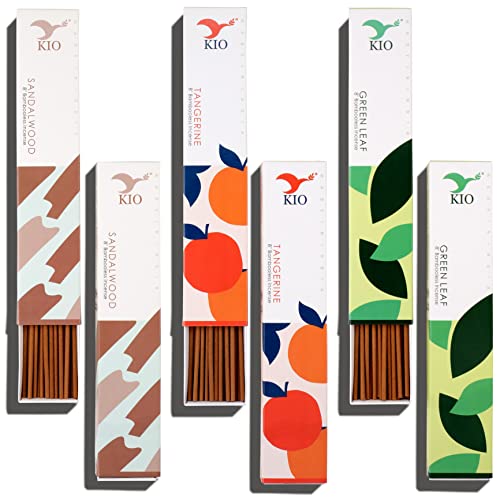 Kio Sandal Wood,Tangerine,Green Leaf Natural Bambooless Incense Stick Pack Of 3 ,150 Stick ,60 Miniut Burn Time Stick #TOP18
