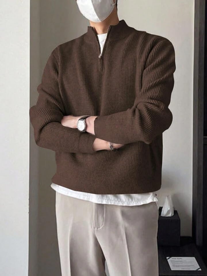 Image of ColorChakra High Neck Woollen Sweater for Mens Half Zip Wool Cardigan Plus Size M to 5XL