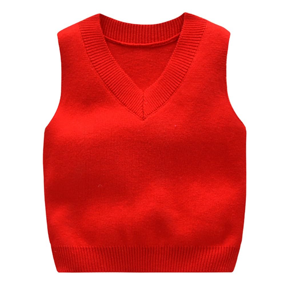 URMAGIC Niño Bebé Niños Niñas con Cuello En V Suéter Chaleco Uniformes Escolares Suéter De Punto Chaleco De Color Sólido Sin Mangas Jersey De Punto