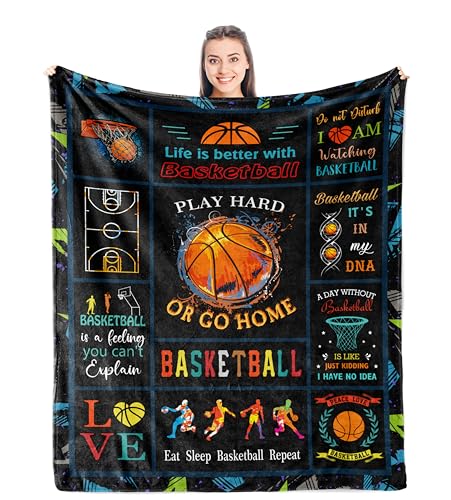 Punofell Basketball Gifts for Boys/Girls 8-12-14-16, Accessories Gift for Basketball Lover/Players, Basketball Team Stuff/Favors/Presents for Men/Coach, Soft Blanket 50