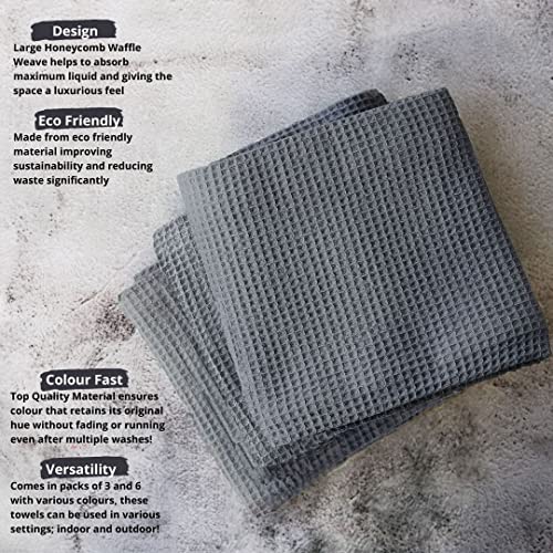 Pagnanno Set of 3 Tea Towels and Waffle Weave Hotel Quality Professional Cotton Tea Towels 45 x 70 cm, Waffle, Grey - Image 4