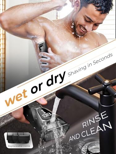 Image of Body Hair Trimmer for Men: Pubic Hair Trimmer with Wireless Charging & 4000K LED Display, Waterproof Wet Dry Body Groomer for Face Legs, 90Min, Ceramic Blade