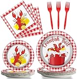 Picture of gisgfim 96 Pcs Crawfish Boil Supplies Napkins Plates Theme Birthday Party Disposable Lunch Tableware Decorations Favors for 24 Guests
