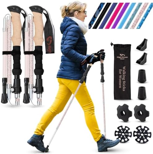 Walking Sticks for Men & Women - 14.5” Foldable Hiking Poles for Backpacking, Exercising and Traveling, Set of 2 Nordic Collapsible Trekking Poles (Sahara, 100-120cm)