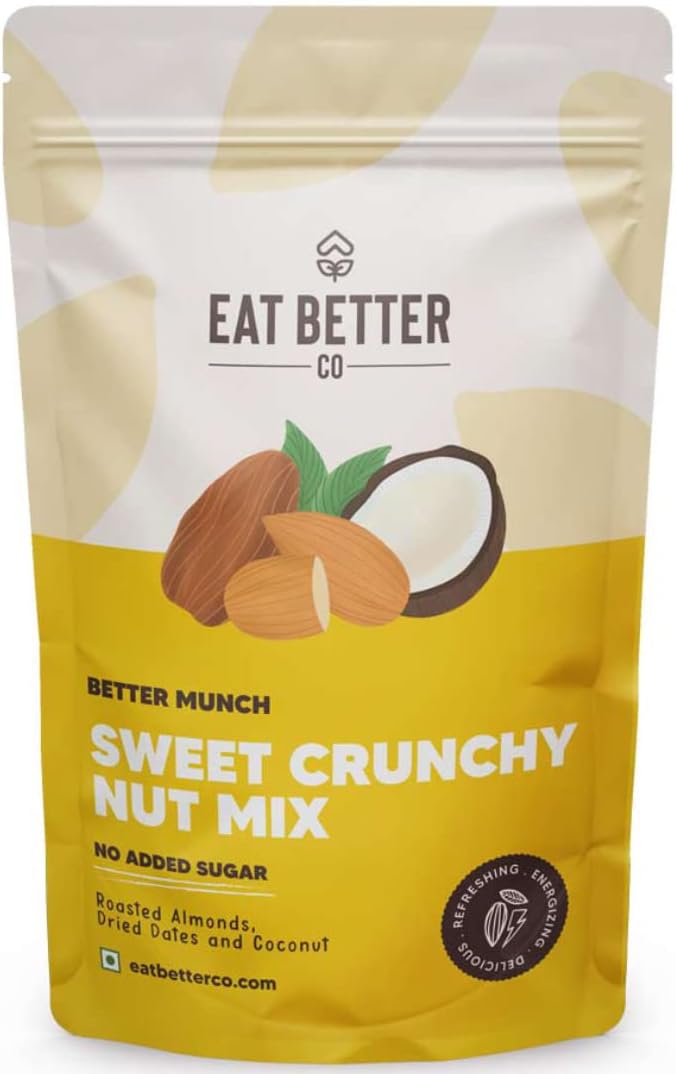 EAT BETTER CO - Better Munch - Sweet Crunchy Nut Mix - Roasted Almonds, Dried Dates and Coconuts | Energizing Healthy Snack - 200gm Super Saver Pack|