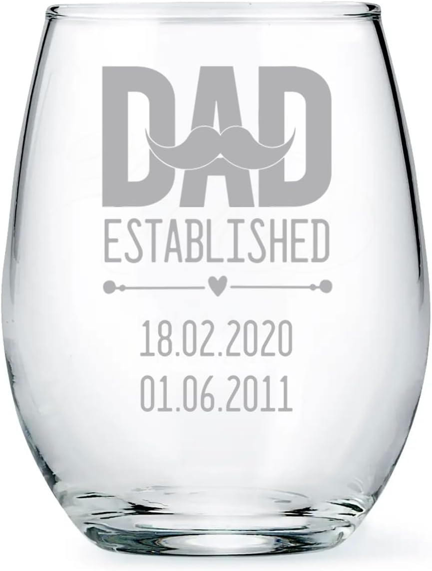 Gossby Personalized Custom Wine Glass DAD established Dad Papa Wine Glass Wine Glasses for Dad Grandpa Wine Glass Personalized Wine Glass Custom Wine Glass Engraved Wine Glass