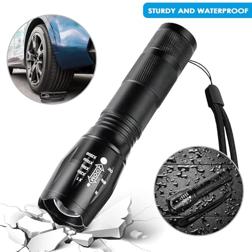 Image of DotCom Ultra Powerful LED Flashlight - Black | Zoomable LED Torch with 5-Modes and Waterproof Body | Battery Powered Handheld Flashlight for Camping, Outdoor, Emergency & Hiking