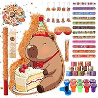 Camptrip Pinata Geburtstag Capybara mit Stab&Maske für Mädchen und Jungs,Capybara Pinata Set mit 96 Füllungen,Partypinata für Kinder zum Aufhängen Befüllen,Piñata als Party Deko in 43x31x7 cm