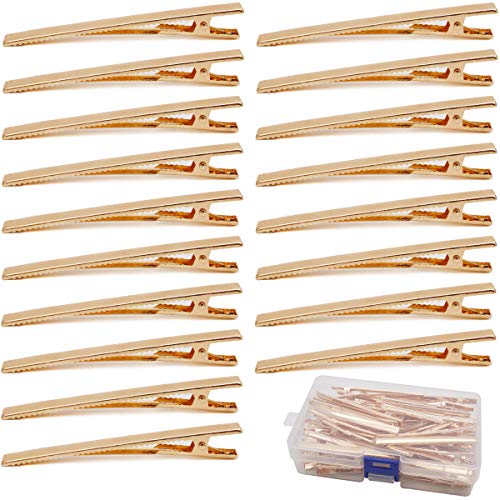 Qearl 3.15 Inches Gold Alligator Clips for DIY Bows 60 Pieces With Box, Alligator Hair Clips Metal DIY Alligator Teeth Prongs DIY Accessories Salon and Baby Girls Bows