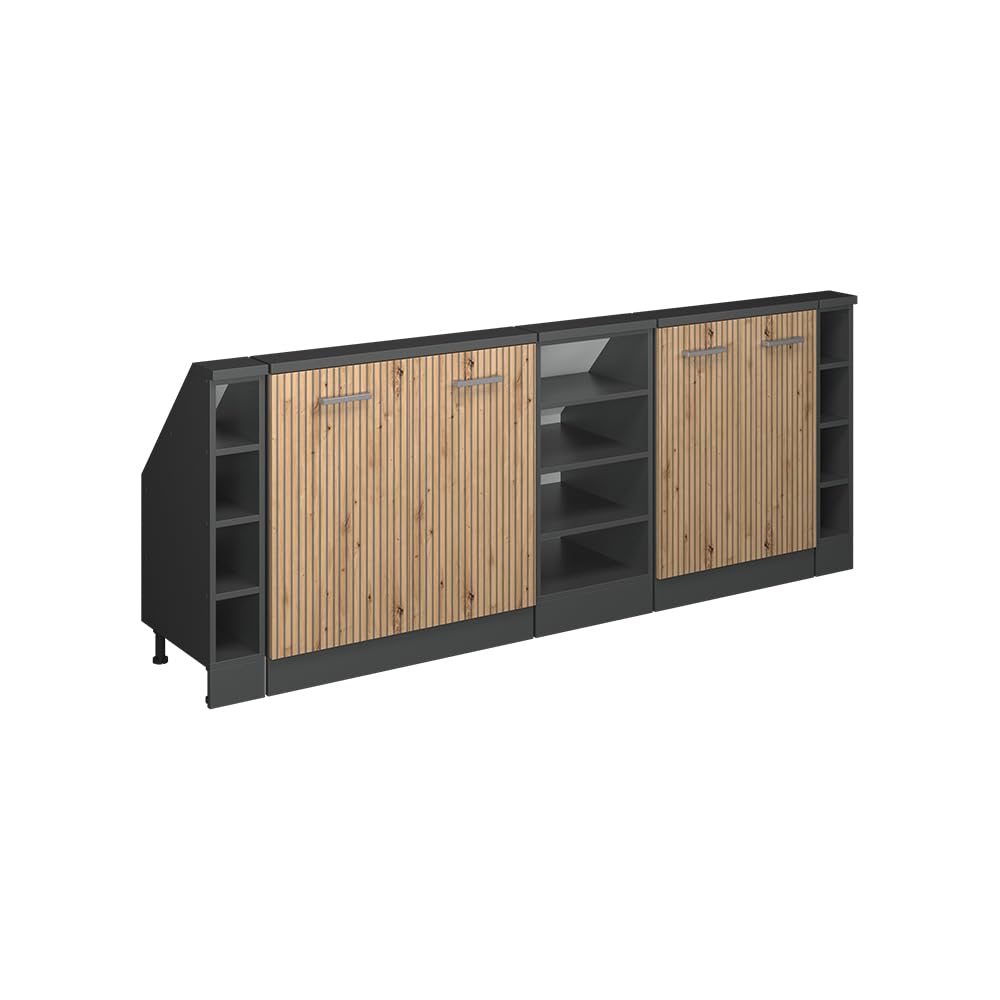 Vicco Ensemble de Meuble sous Pente Rion Chêne Artisan/Anthracite | L210 x P46 cm , Lot de 5, gain de place pour les pièces mansardées