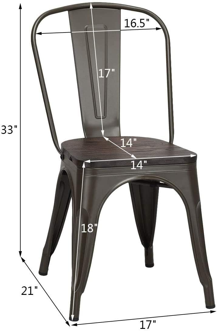 GOFLAME Set of 4 Metal Dining Chairs with Wood Top Seat, Tolix Style Stackable Bistro Cafe Side Chair, Indoor Outdoor Dining Chairs with High Backrest, Perfect for Living Room, Restaurant (Copper)