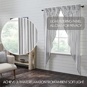 VHC Brands, Sawyer Mill Ticking Stripe Prairie Panel, Black, 84x36x18, Set of 3 VHC Brands Sawyer Mill Ticking Stripe Prairie Panel Black 84x36x18 Set of 3