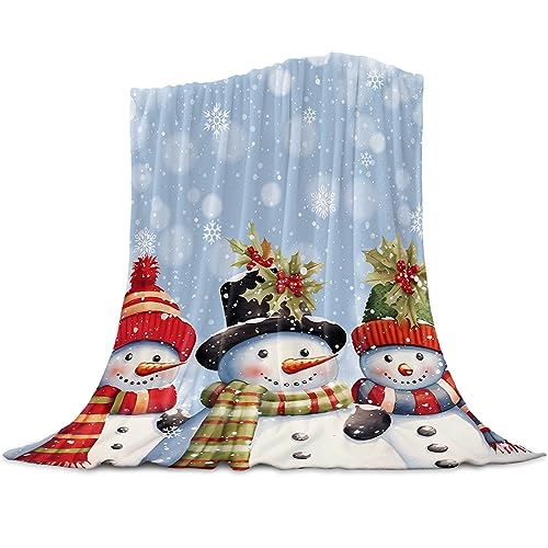 FJAUOQ Throw Blanket,Christmas Snowman Snowflake Scarf Winter Holly Winter Blue Super Soft Microfiber Warm Blanket for Couch Lightweight Blanket for Bed Chairs,40x60 Inch