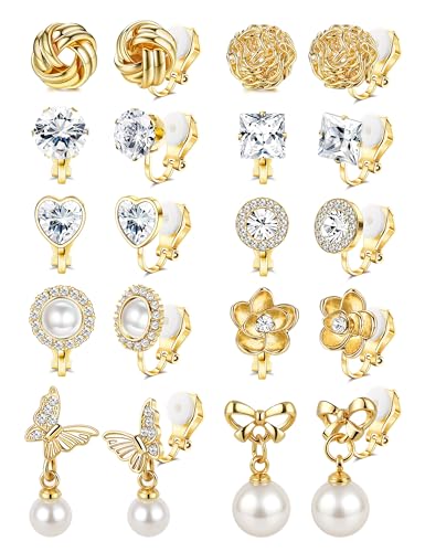 Kakonia Clip on Earrings Women, Gold Clip on Earrings for Women, Clip Earrings for Women, Women's Clip-on Earrings, Clip on Stud Dangle Earrings, Pearl Bow Butterfly Non Pierced Earrings