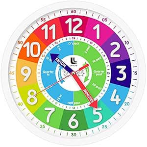 3D Kids Colorful Learning Wall Clock – Easy to Read – Telling Time Teaching Clock for Kids – Classroom Bedroom Wall Decor – Silent Analog Kids Clock for Homeschool, Playrooms, Nursery (12 inch)