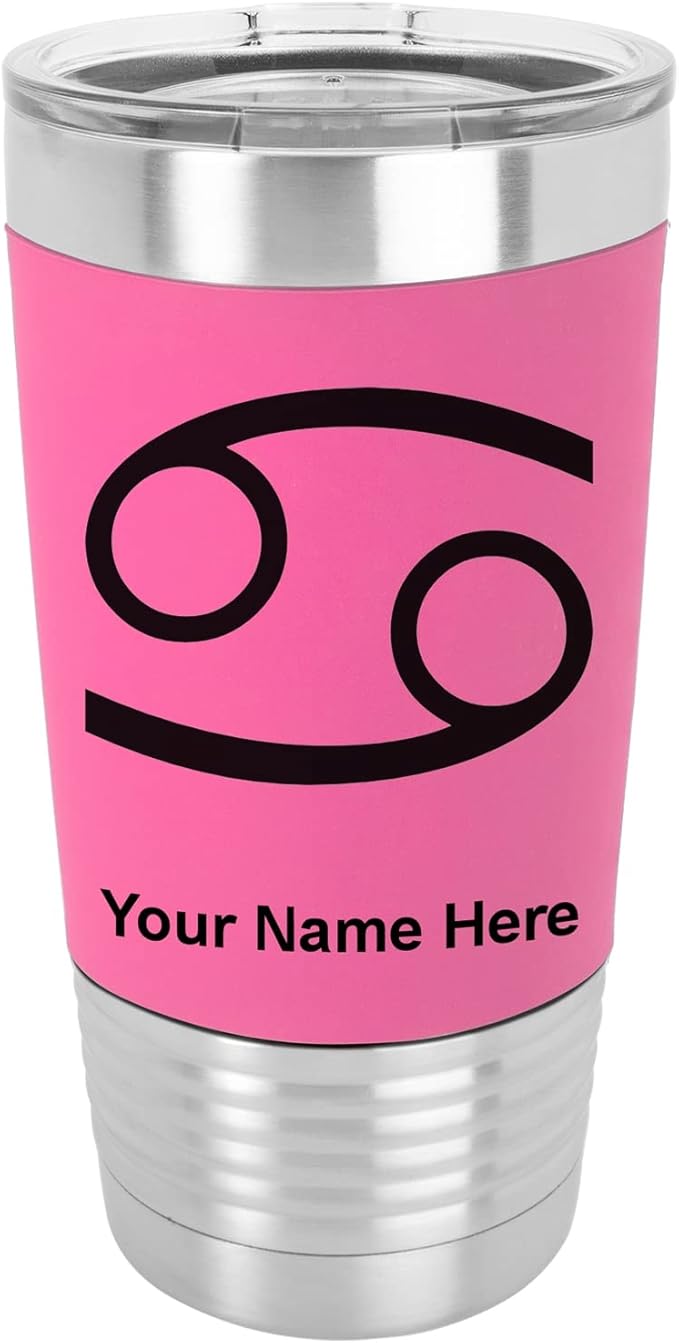 LaserGram 20oz Vacuum Insulated Tumbler Mug, Zodiac Sign Aquarius, Personalized Engraving Included (Silicone Grip, Pink)