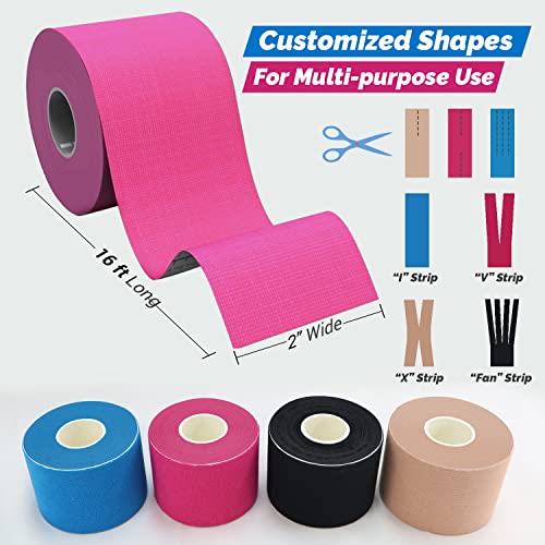 Ourmed Original Cotton Elastic Kinesiology Therapeutic Athletic Tape, Latex Free Sports Tape For Muscles Joints 2 Inch X 16 Feet Roll #TOP5