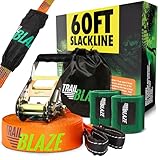 Complete Slackline Kit with Training Line - 60ft Slack Lines for Backyard for Kids and Adults, Wider Tree Protectors - Ninja Slackline Kit for Kids Outdoor Play Equipment (Essential Kit - Orange)
