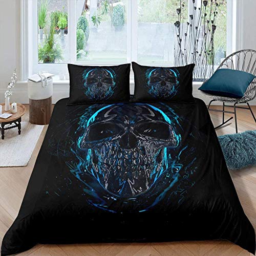 YANGMENGDAN® Parure de lit avec Housse de Couette en Microfibre,Sets de Housse de Couettes (240x220cm/2 x Taies Oreiller 65x65cm) Crâne d'halloween Effrayant Noir Cover