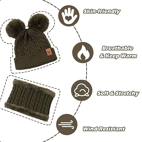 Image of Yuoahcn Kids Winter Beanie Hat Scarf Gloves Set Knit Warm Toddler Winter Cap Gloves Neck Warmer for Boys Girls 1-8 Year