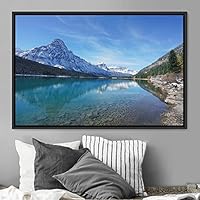 Framed Canvas Wall Art Winter Lake Aerial Dramatic Lake Landscape Multicolor Photography Realism - 16x24 inches