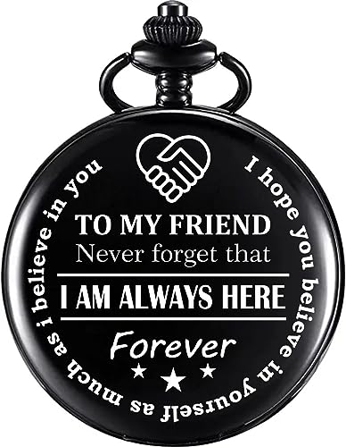 Image of Vintage Gandhi Style Pocket Watch with Engraved Designs & Messages Royal Black Analog for Men Women & Kids Includes Key Ring for car or Bike Keys Ideal Gift