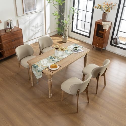 Image of YOUNIKE Single Dining Chair Modern Kitchen Dining Room Chair Khaki | Faux Leather Upholstered Armless Side Accent Chair with Back 20.1 inch Wide Padded Seat Wooden Legs for Living Room Bedroom