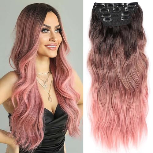24 Inch Clip in Long Wavy Curly Hair Extensions, 4