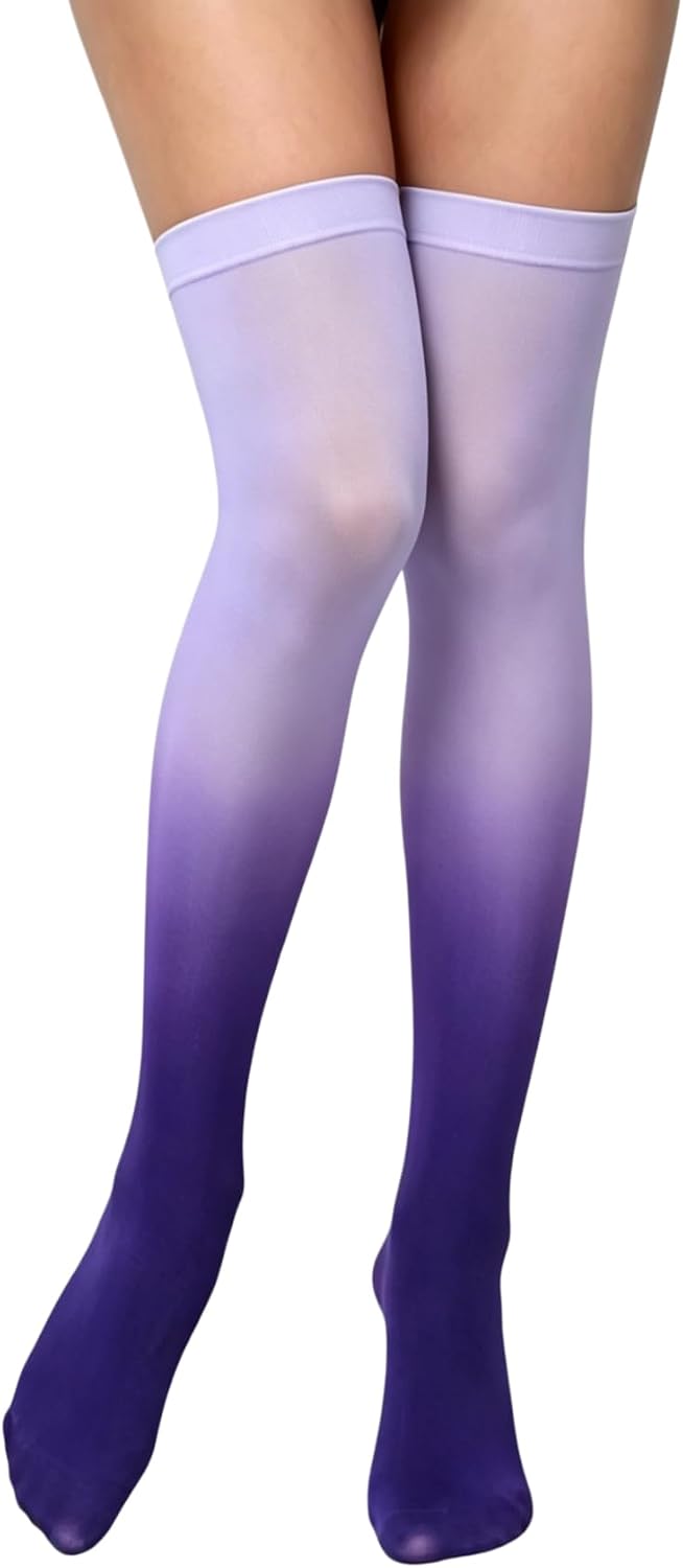 Women High Knee Socks Gradient Color Knit Spandex Thin Long Stocking Ladies Leg Warmer Compression Sock