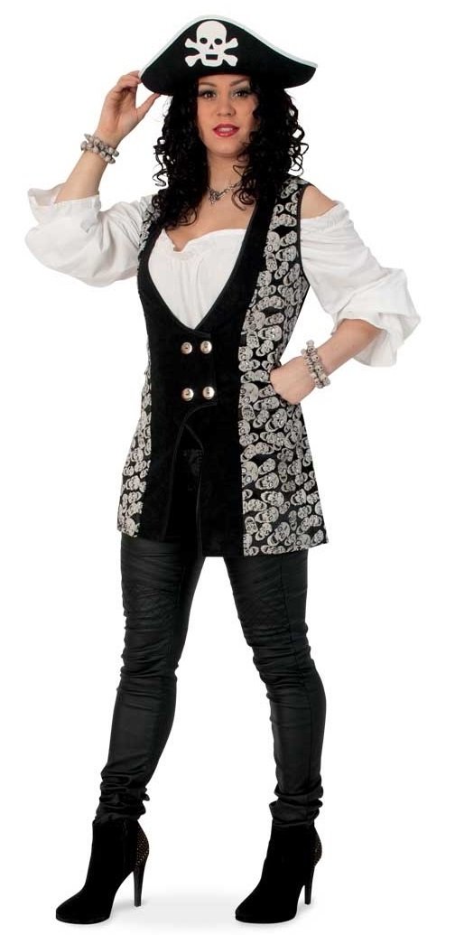 Damen Weste Mit Totenkopf-Print – Piraten-Kostüm, Schmale Taille, Größe 40