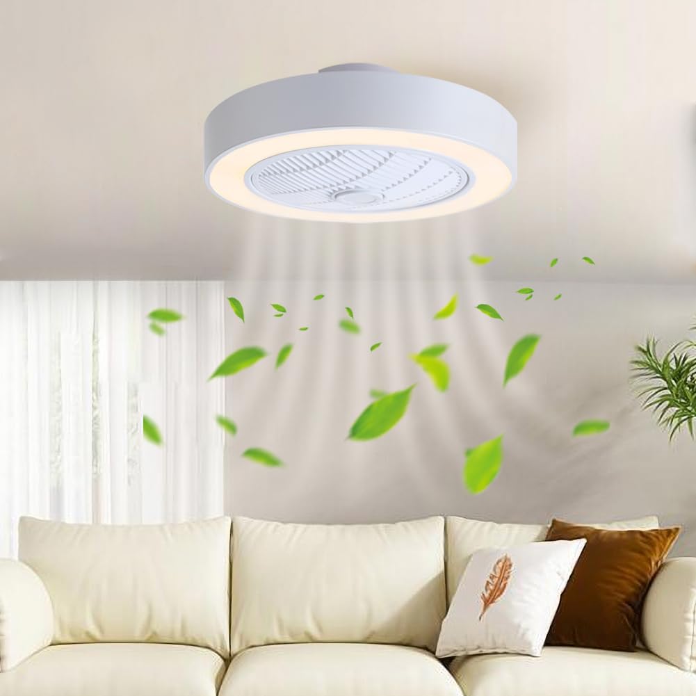 Warmiehomy 75W LED Ceiling Light with Fan,3 Color Dimmable LED Ceiling Fans with Remote Control 6 Speeds 5 Blades,55cm Modern Fan Lighting for Living Room,Dining Room,Bedroom,Office(White)