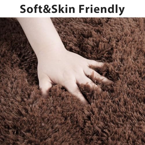 Coffee Brown 6x9 ft Fluffy Rug for Living Room,Fur Bedroom Area Rugs Non-Slip,Carpet for Nursery Kids PlayRoom Indoor Modern Plush Carpets