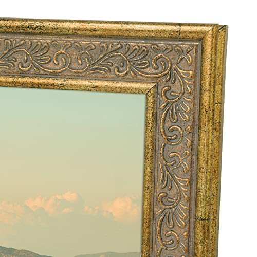 Image of Golden State Art, 8X10 Ornate Finish Photo Frame, Distressed Gold Color, Real Glass